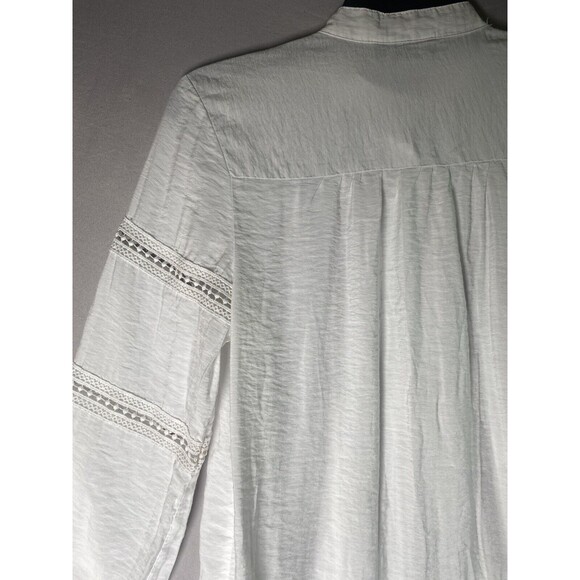 18 Centimeters Blouse Womens M White Trimmed Long Sleeve Band Collar Button Top - Picture 3 of 12